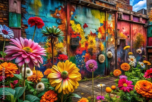 Groovy Pop Art Flower Garden Urban Exploration Stock Photo