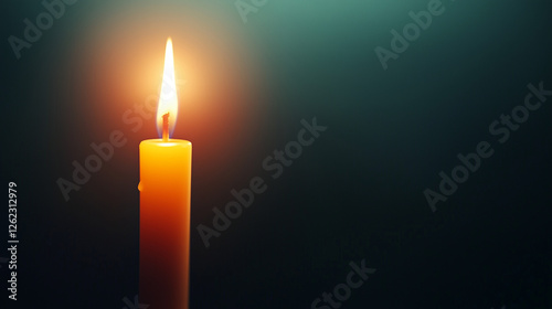 Single candle flame glowing in darkness. Represents Orthodox Easter, faith, hope, and quiet reflection.