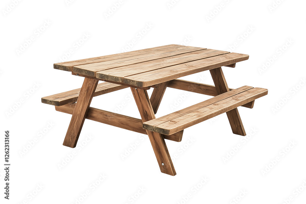 Wooden picnic table isolated on transparent white background, clipping path Wooden picnic table isolated on transparent white background, clipping path