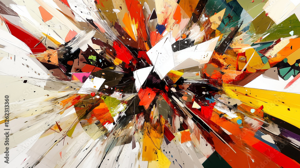 Fototapeta premium Abstract explosion of colors and shapes, featuring vibrant reds, yellows, and greens, creating dynamic and energetic visual experience