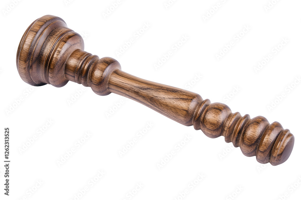 Brown wooden mallet with a textured handle and a bulbous head, isolated on a transparent background Brown wooden mallet with a textured handle and a bulbous head, isolated on a transparent background