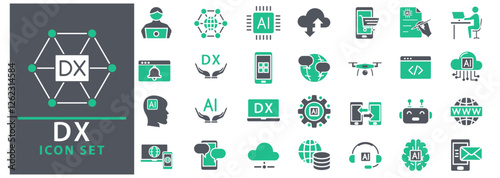 technology icon set in vector. digital transformation icon set. DX icons. vector illustration. editable stroke.