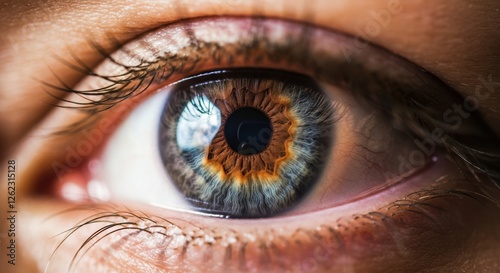 Close-up of a human eye revealing intricate details and vibrant colors