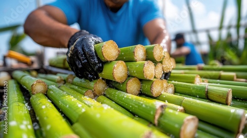Crafting Refreshing Beverages with Fresh Sugarcane Stalks in an Upscale Setting for Culinary and Beverage Enthusiasts