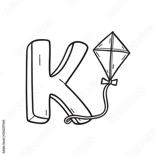 An illustration of kite beside letter K