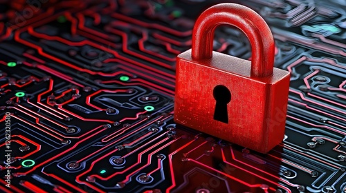 Wallpaper Mural Red Padlock on Digital Circuit Board Background in Cybersecurity Concept Torontodigital.ca