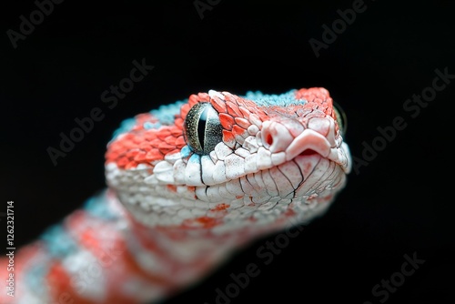 A python's face is artistically depicted with a fusion of fluorescent hues, creating a hypnotic and abstract visual effect