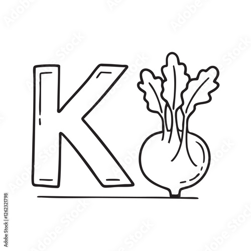 An illustration of kohlrabi beside letter K