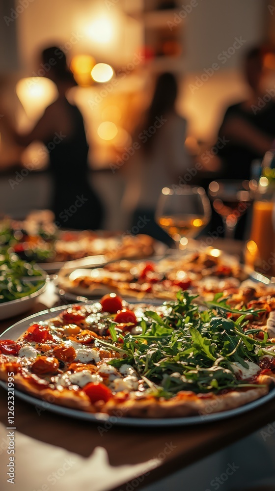 Fototapeta premium Colorful assorted pizza slices in a lively kitchen setting