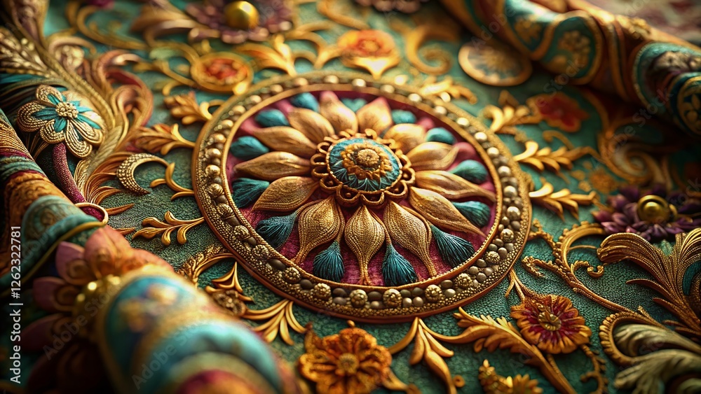custom made wallpaper toronto digitalIntricate Embroidered Textile Pattern, Ornate Detail, High-Resolution Stock Photo