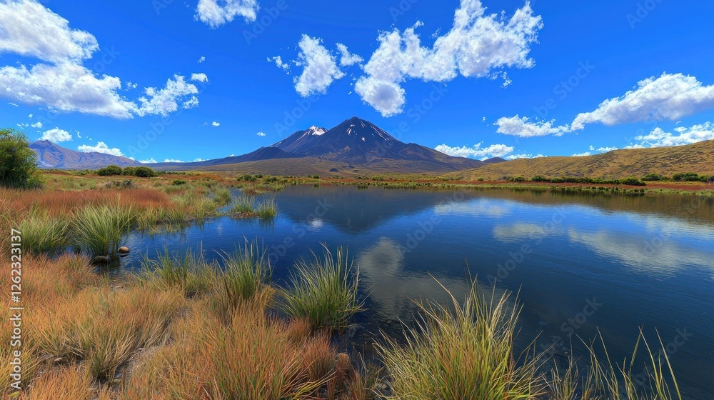 Serene mountain lake reflecting peak, idyllic landscape Serene mountain lake reflecting peak, idyllic landscape