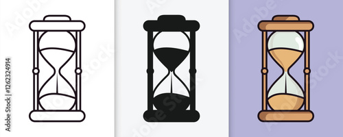 Hourglass outline and silhouette icon set in isolated flat vector illustration