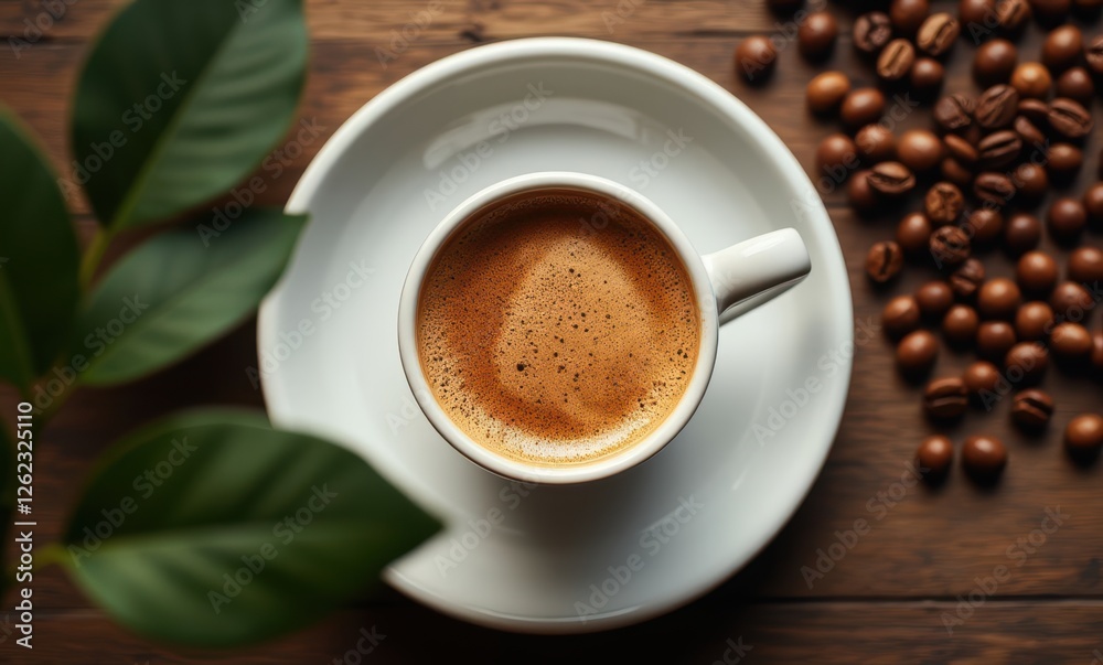 Coffee cup with saucer and coffee beans Coffee cup with saucer and coffee beans