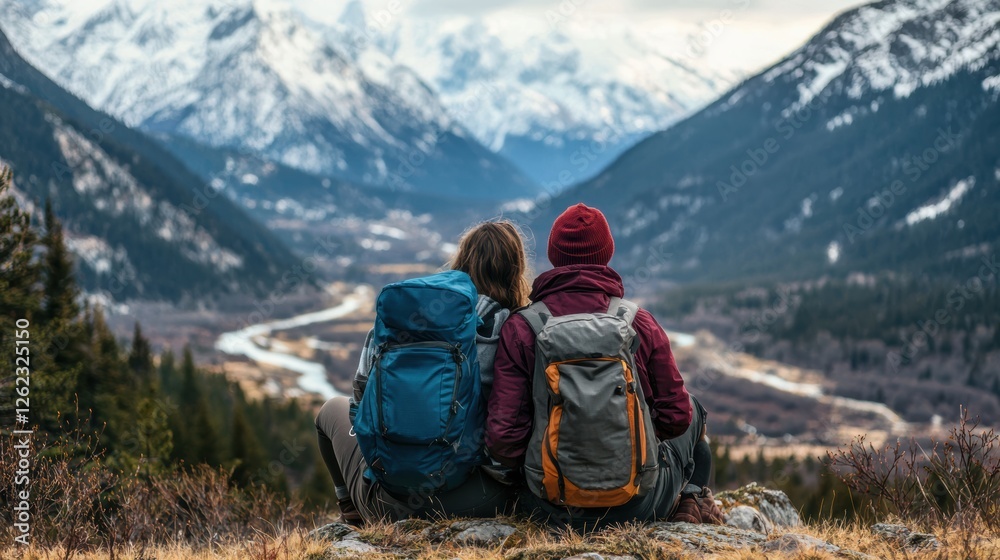 Fototapeta premium Serene couples retreat in the majestic alpine wilderness