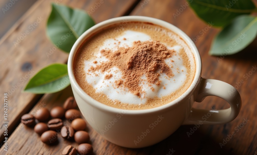 Warm coffee with spices and coffee beans Warm coffee with spices and coffee beans
