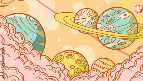 Highly Detailed Realistic Digital Space Scene with Vibrant Planets and Deep Nebula Background, Planetary Composition