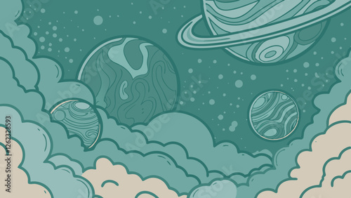 Highly Detailed Realistic Digital Space Scene with Vibrant Planets and Deep Nebula Background, Planetary Composition