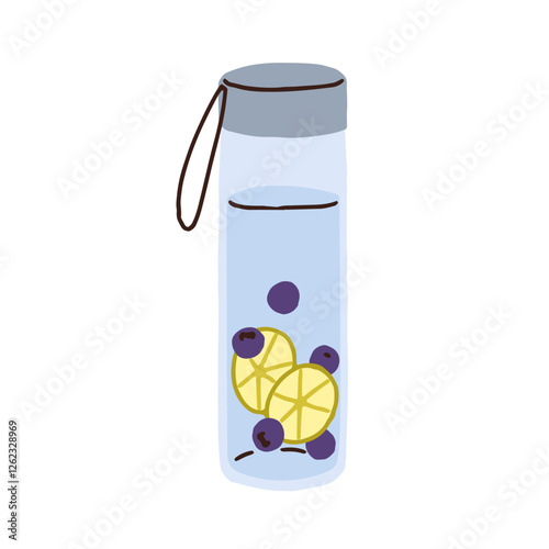 Infused water with lemon fruit and berries. Refreshing detox lemonade drink i...