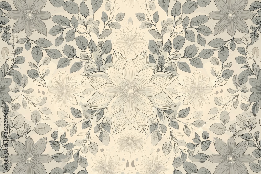 Elegant floral pattern with intricate line work, showcasing stylized flowers and leaves, creating a harmonious and sophisticated design for backgrounds or textiles. Elegant floral pattern with intricate line work, showcasing stylized flowers and leaves, creating a harmonious and sophisticated design for backgrounds or textiles.