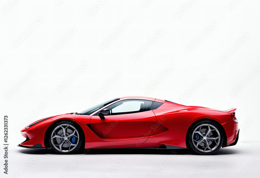 Naklejka premium Sleek red sports car with aerodynamic design on white background