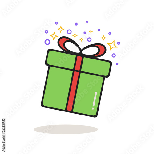Holiday gift box icon. Wonder gift, delight present, surprise gift box, special give away package