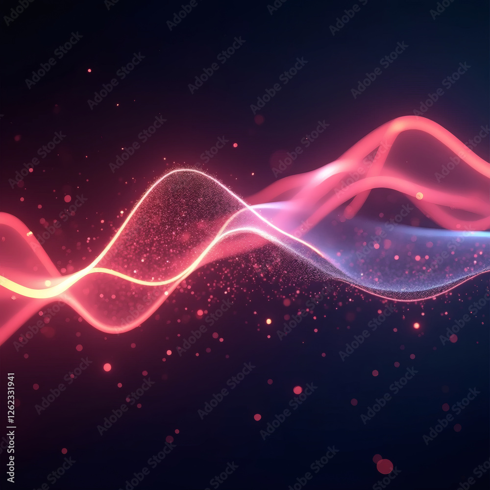 Obraz premium a sound energy wave of particles, as a template for marketing or advertising. in neon colors, close-up