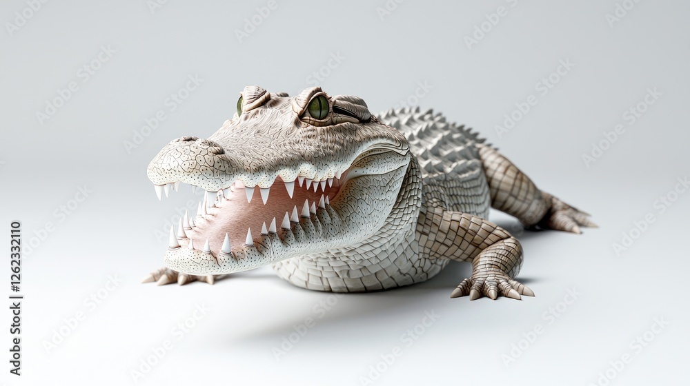 Naklejka premium Albino crocodile, open mouth, studio shot, plain background, wildlife illustration