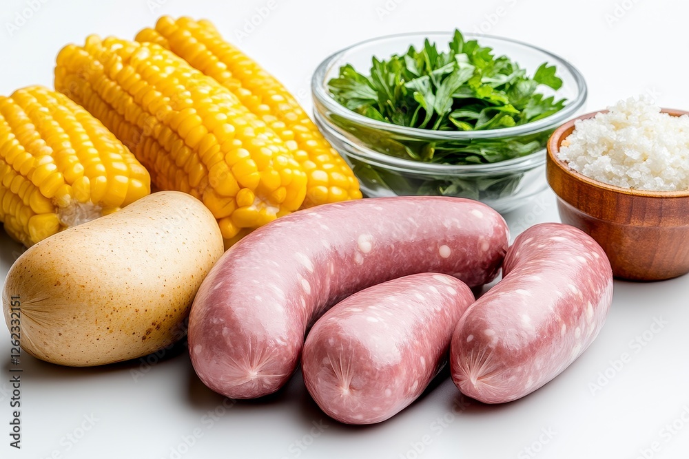 Pale Pink Sausages with Corn, Potato, and Cheese Pale Pink Sausages with Corn, Potato, and Cheese