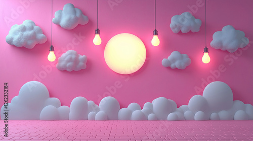 Bright and cheerful pastel backdrop with clouds and glowing lights for creative projects and events. Generative AI