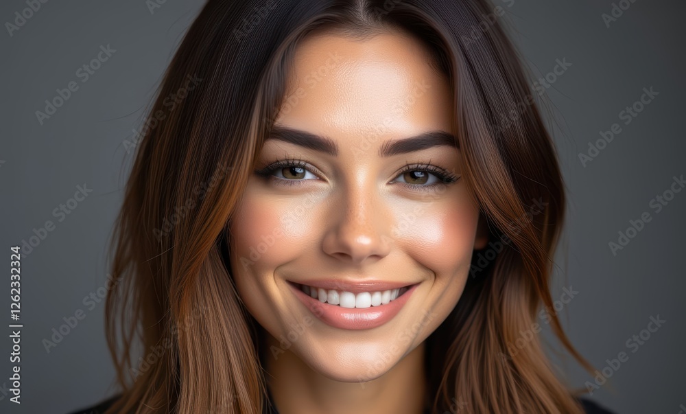 Smiling young woman with long brown hair Smiling young woman with long brown hair