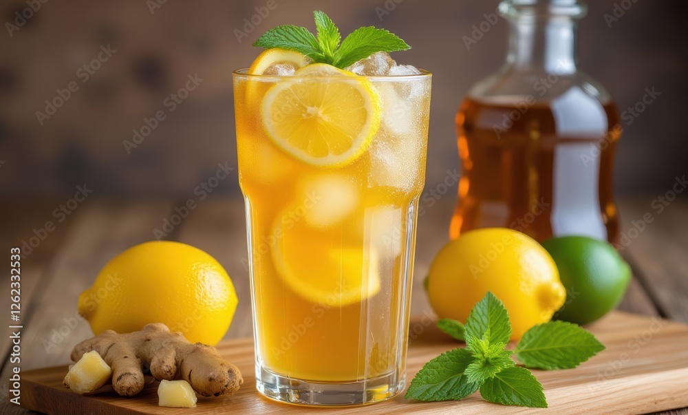 Refreshing citrus drink with mint and ginger Refreshing citrus drink with mint and ginger