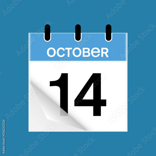 14th October daily calendar icon template. October 14 day calendar design. Single day calendar in vector illustration flat style.