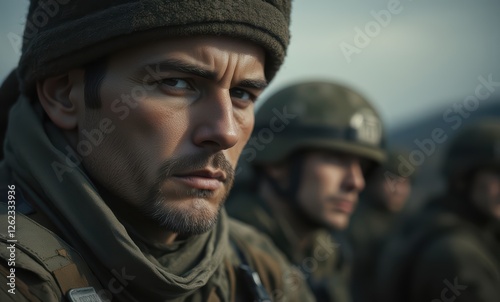 Intense soldier in military uniform