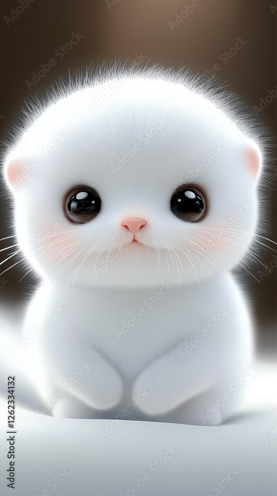 Fototapeta premium An irresistibly cute white cat with large expressive eyes awaits affection.
