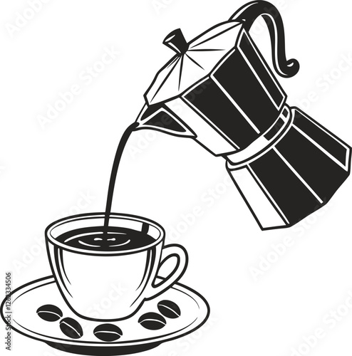 coffee cup vector illustration,coffee grinder and coffee beans,milk jug on a white background