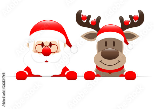 Horizontales Banner Weihnachtsmann Und Rentier Mit Kugel Rot