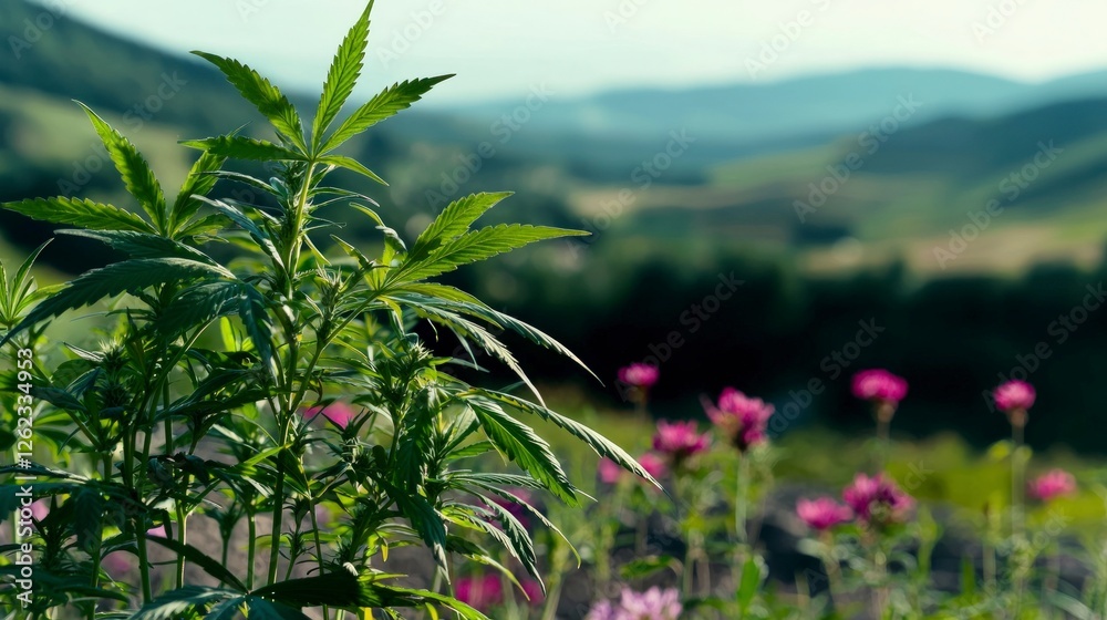 Obraz premium Cannabis Plants Growing in a Serene Landscape