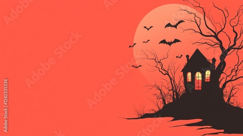 Spooky Halloween House Silhouette  Bats  Moon  Night  Horror  Gothic  Scary  Dark  Mystica photo