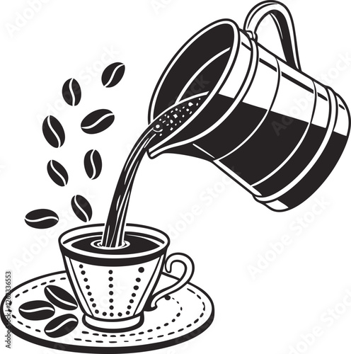 coffee cup vector illustration,coffee grinder and coffee beans,milk jug on a white background