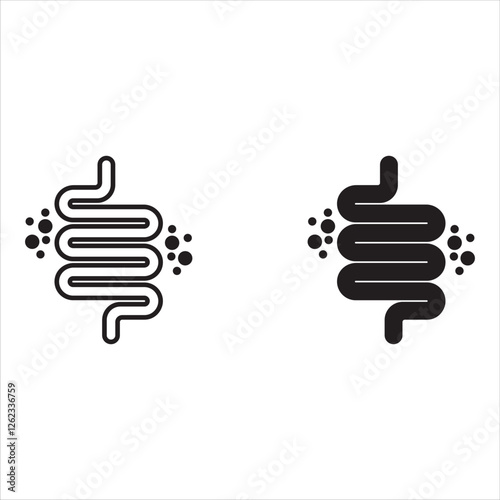 Colitis. Gut constipation icon. Abdominal, bloating vector. Stomach. Gastroenterology for medical design. Health care. Stomach set icon for medical design. Vector illustration
