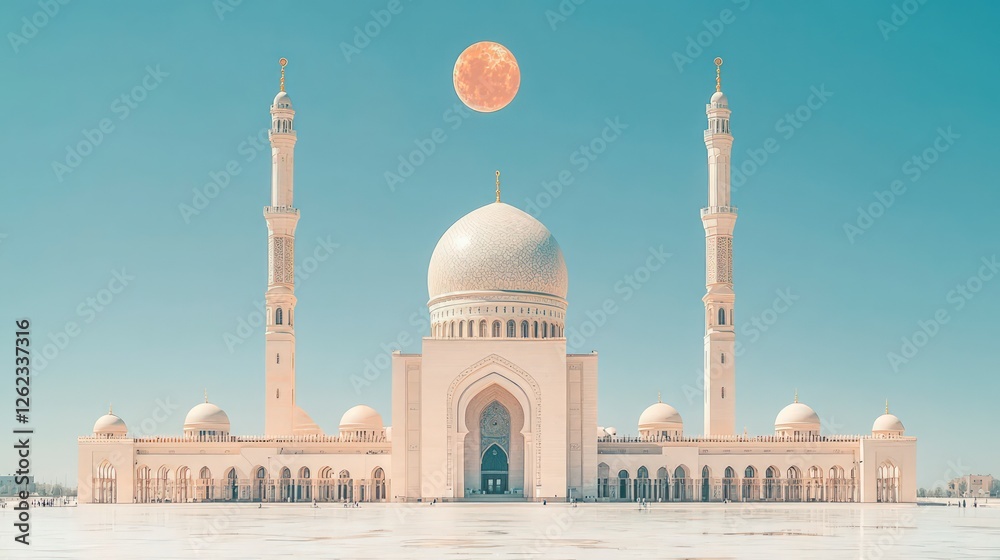 Obraz premium Majestic Mosque Central Asia Sunset Moon Architecture Islam