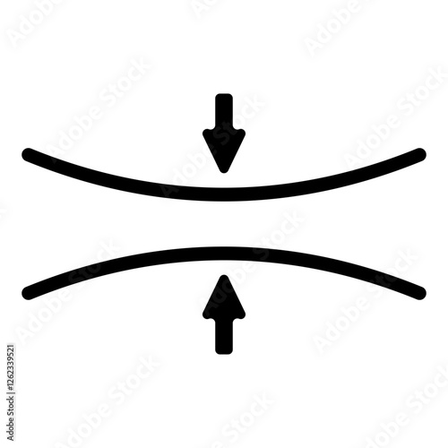 Horizontal line arrows pointing downwards and upwards, symbolizing compression expansion