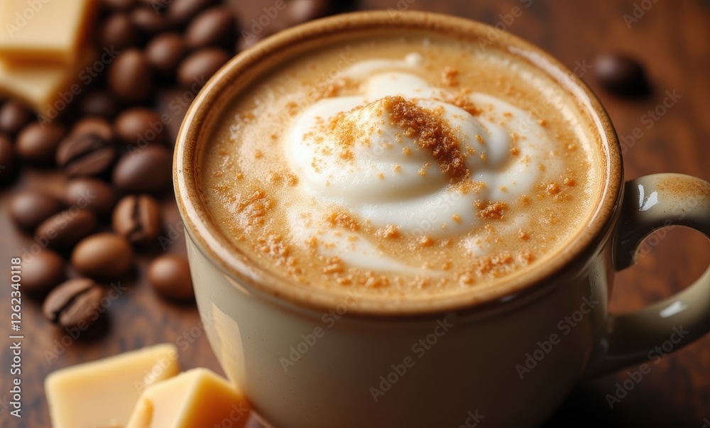 Delicious coffee with cream and toppings Delicious coffee with cream and toppings