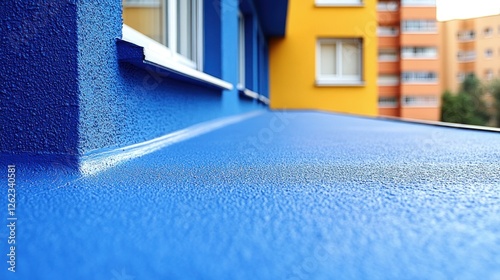 Painted Blue Balcony, Apartment Building Exterior photo