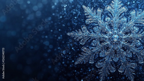 Beautiful intricate snowflake sparkling in a winter wonderland background