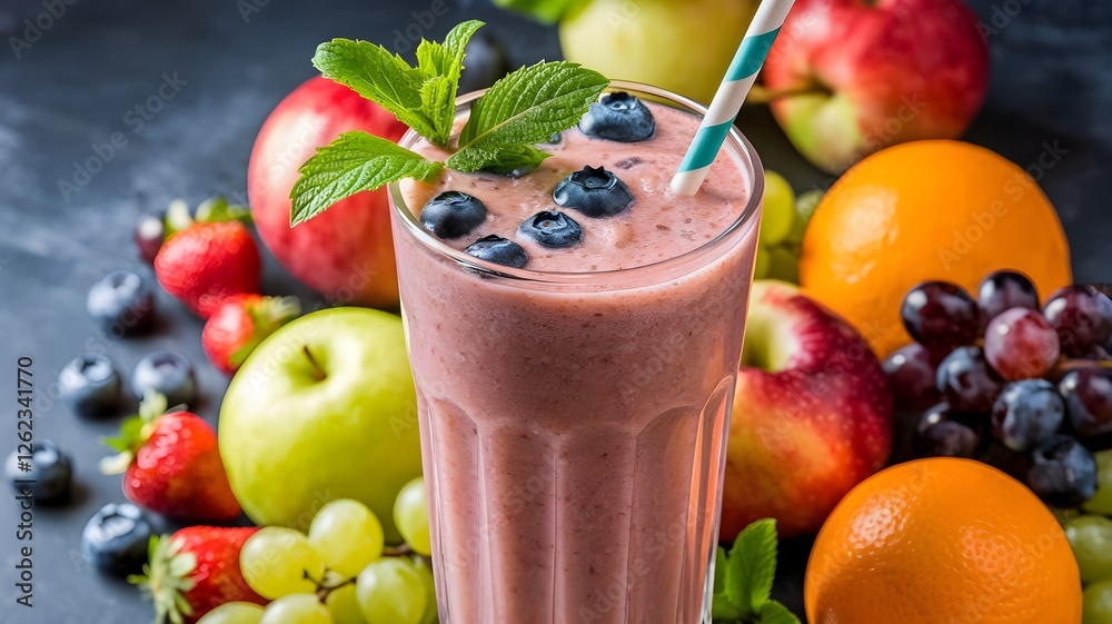 Vibrant Fruit Smoothie with Fresh Ingredients – AI Generated Vibrant Fruit Smoothie with Fresh Ingredients – AI Generated