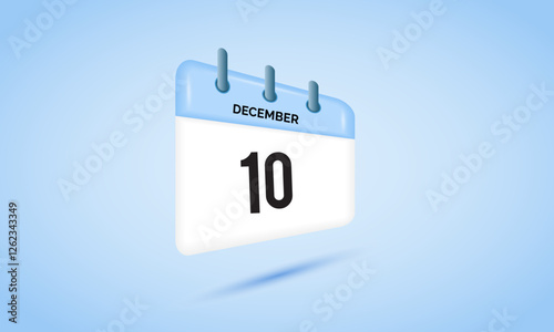 10th December daily calendar icon template. December 10 day calendar design. Single day calendar in vector illustration flat style.