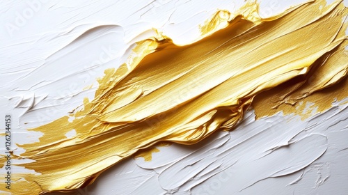 Textured golden brushstroke on a clean white background showcasing artistic c...