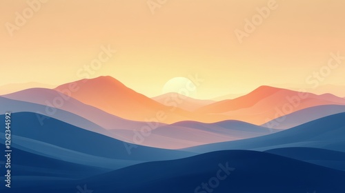 Verdant hills bathed in golden sunlight at sunrise over peaceful countryside ...