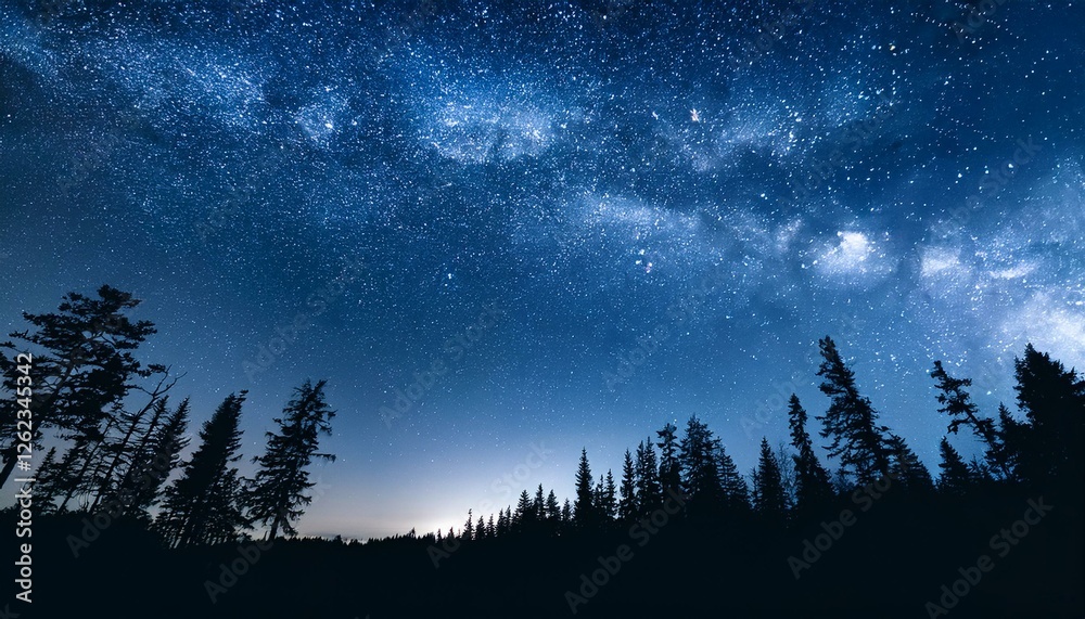 森のシルエットと輝く満天の星空 森のシルエットと輝く満天の星空
